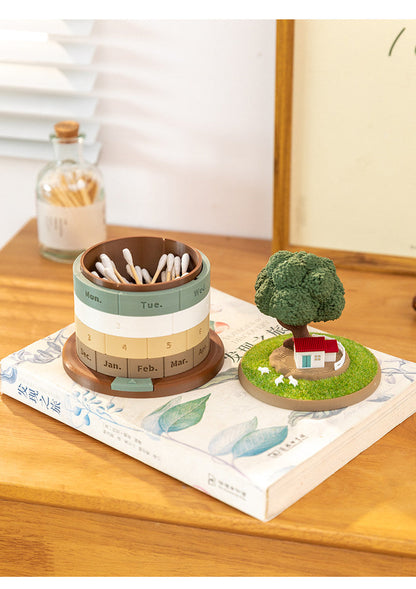 Woodland calendar with removable scenic lid and storage compartment